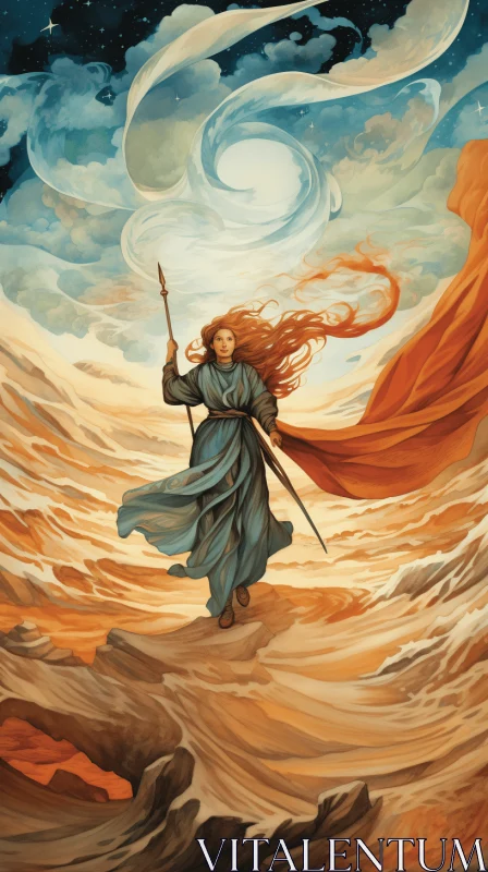 Powerful Woman in a Desert: Political Illustration with Celtic Art AI Image