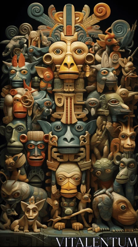 Ancient World: Tower of Ancient Creatures with Maya Style Rendering AI Image