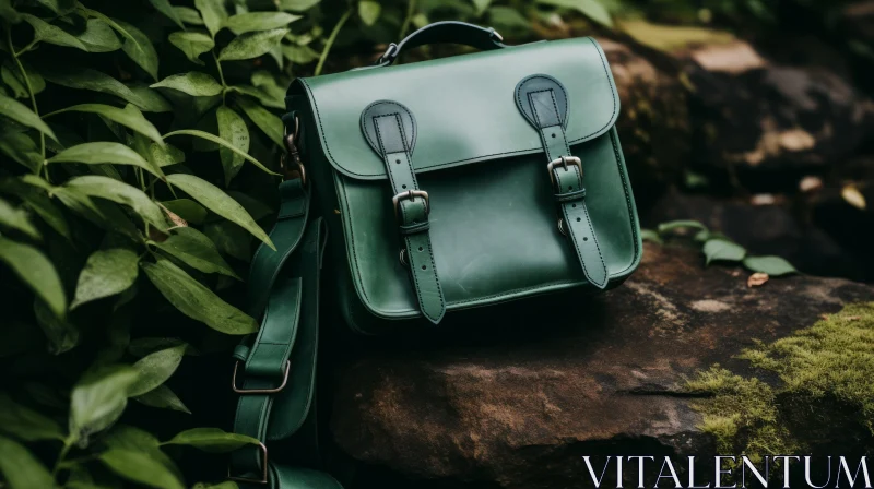 Green Leather Satchel in Forest - High-Quality Everyday Carry AI Image