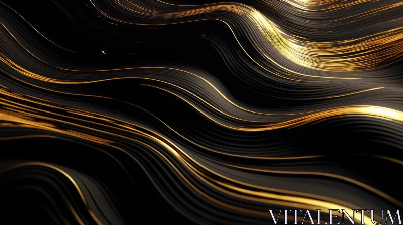 Luxurious Black Wavy Surface with Golden Lines AI Image