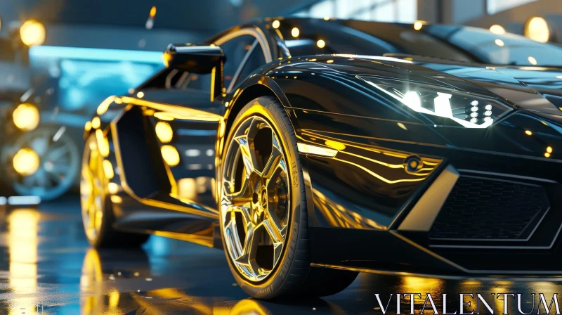 Sleek Futuristic Sports Car in Showroom Spotlight AI Image