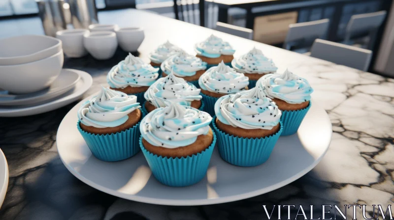 Blue Cupcakes on Marble Table | Delicious Desserts AI Image