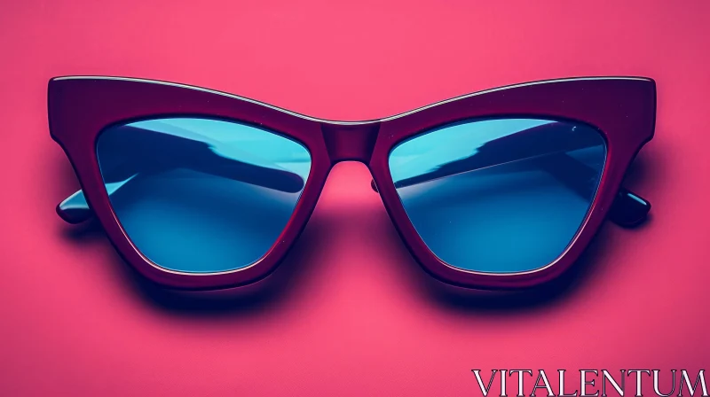 Purple Plastic Sunglasses with Blue Lenses on Pink Background AI Image