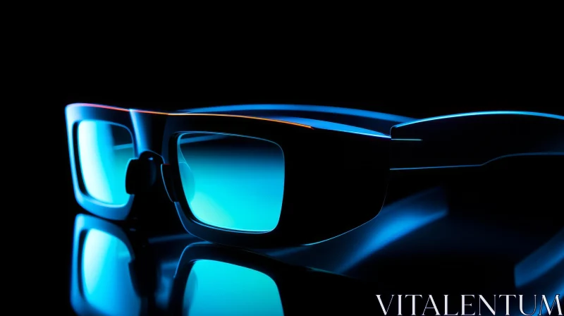 Black Futuristic Glasses with Blue and Orange Highlights - 3D Illustration AI Image