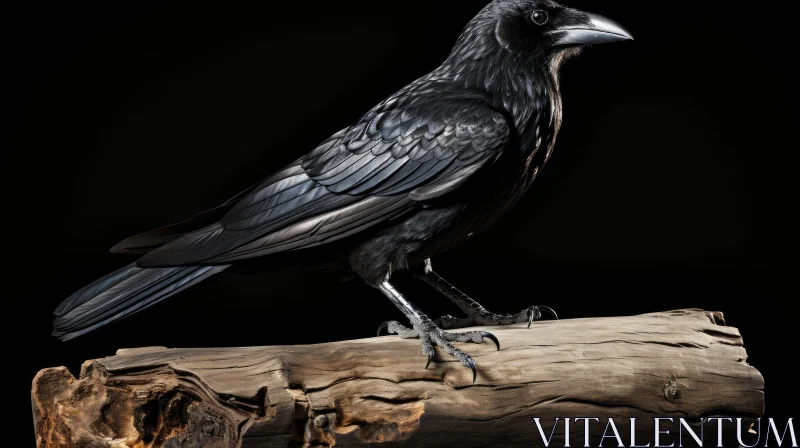 AI ART Black Raven Perched on Branch