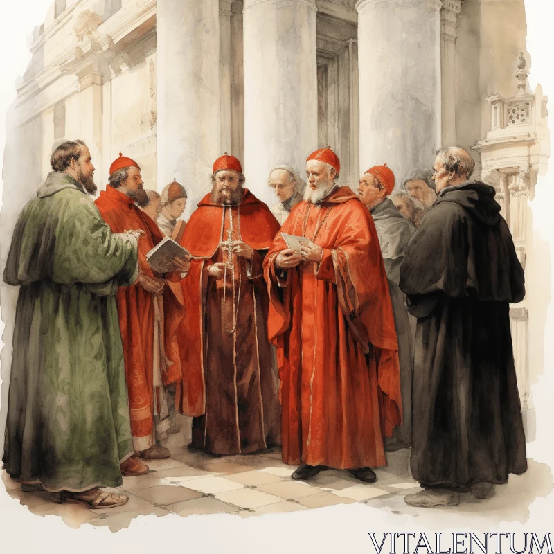 Captivating Painting of Roman Priests and the Catholic Church AI Image