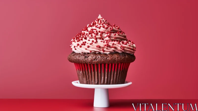 Delicious Chocolate Cupcake with Pink Frosting and Red Sprinkles AI Image