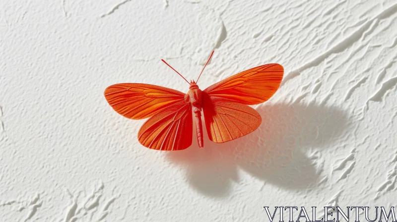 Red Butterfly Spread Wings on White Background AI Image