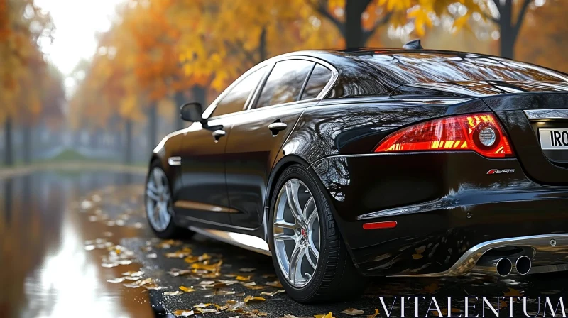 Black Jaguar Car in Forest Setting