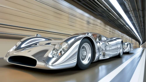 Sleek Silver Sports Car in Futuristic Tunnel