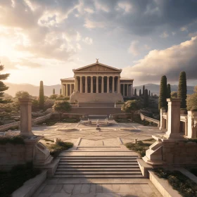 Winter Wonderland: Captivating 3D Render of Ancient Greek Temple