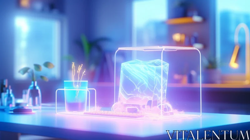 Futuristic Glass Computer Case | Blue Light | 3D Rendering AI Image