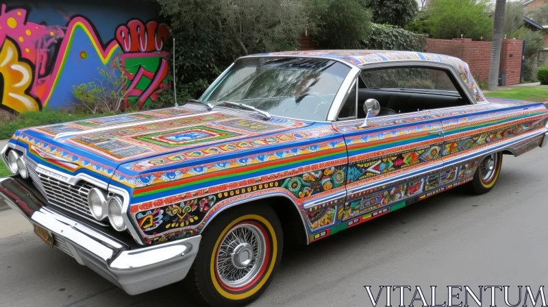 Colorful and Unique Car on Street with Intricate Patterns AI Image