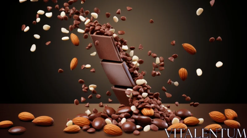 Delicious Chocolate Bars with Almond Nuts - 3D Rendering AI Image