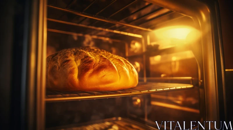 Delicious Golden Brown Crusty Bread Baking in the Oven AI Image
