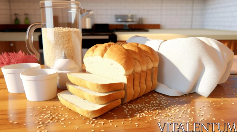 Delicious Loaf of Bread on Wooden Table AI Image