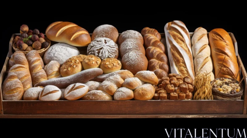 Exquisite Artisan Bread Arrangement on a Wooden Tray AI Image