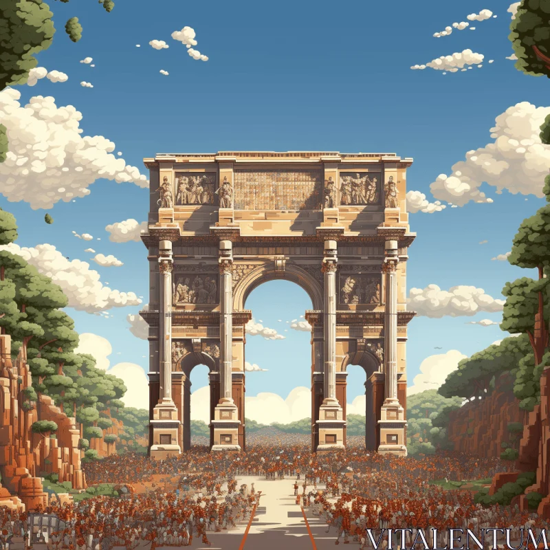 Majestic Arch with Realistic Landscapes | Pixel Illustration AI Image