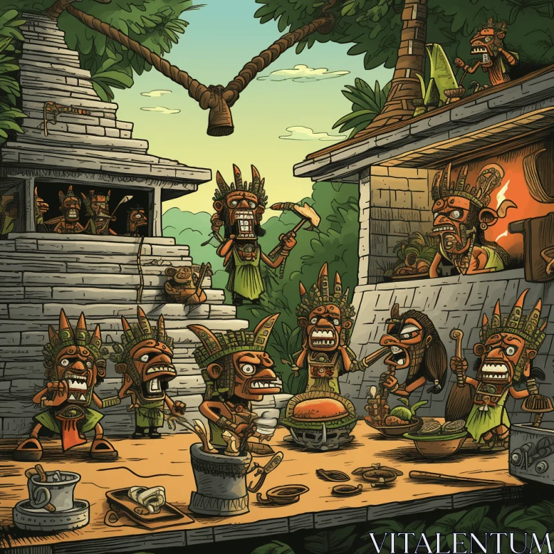 AI ART Vibrant Cartoon Illustrations with Aztec Art and Tropical Landscapes