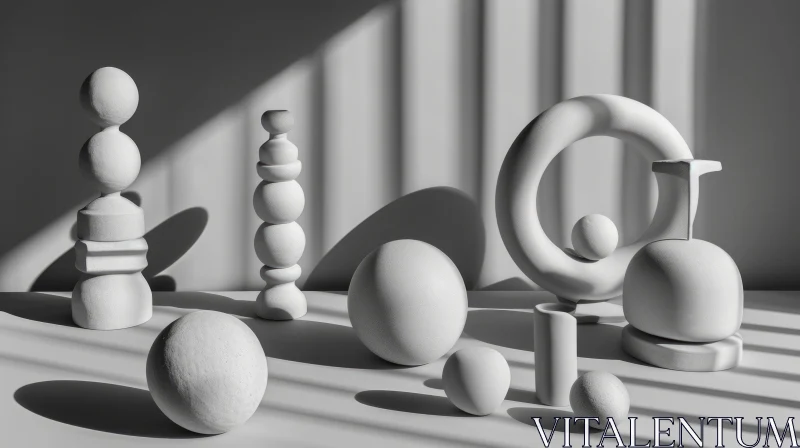 White Objects Still Life - 3D Rendering AI Image