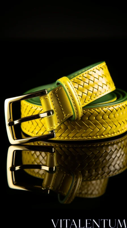 Yellow Leather Belt with Gold Buckle - Close-Up Fashion Shot AI Image