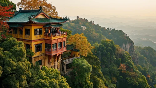 Chinese-style Building on Mountaintop Surrounded by Green Trees