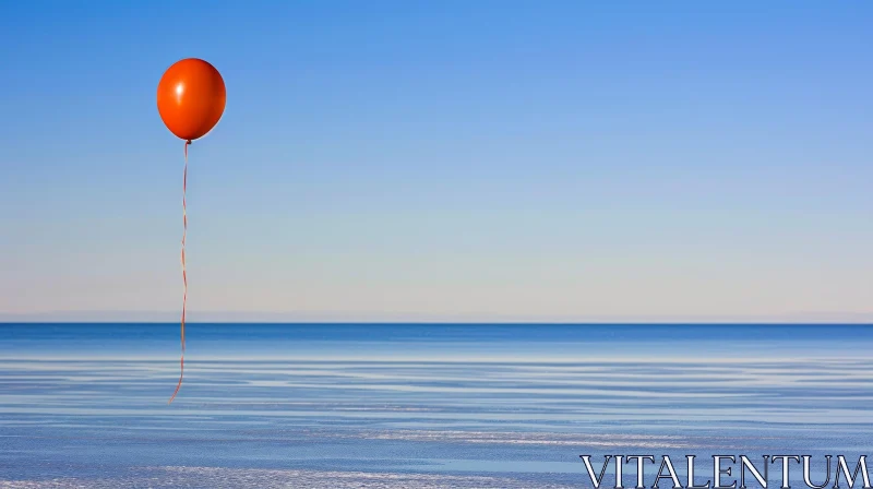 AI ART Red Balloon Floating Over Frozen Lake - Serene Nature Scene