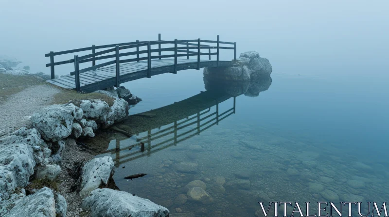 Tranquil Wooden Bridge Over Lake AI Image
