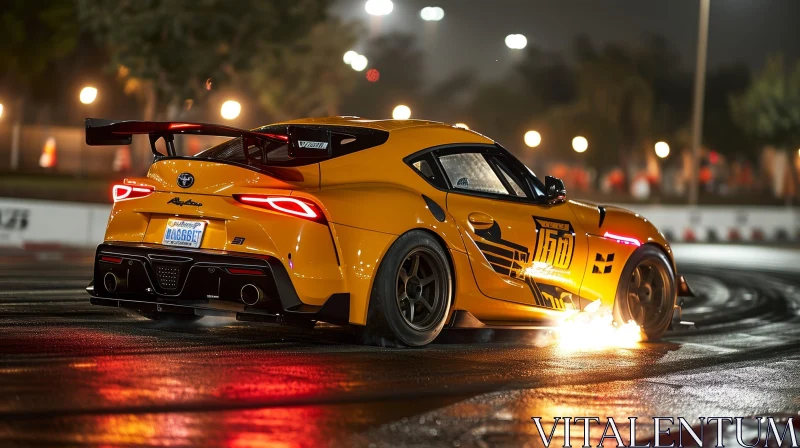 Yellow Toyota Supra A90 Night Drift Racing AI Image