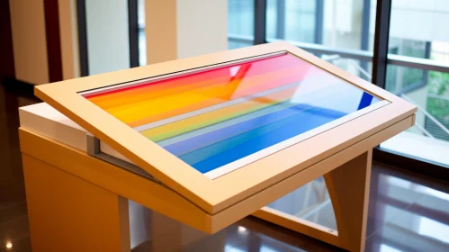 Colorful Glass Top Wooden Table in White Room