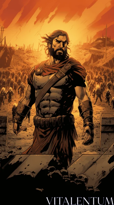 God of War Comic Book Character in the Style of Nicolas Poussin AI Image