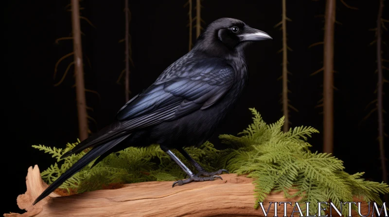 Enigmatic Crow Perched in Dark Forest | Wildlife Photography AI Image