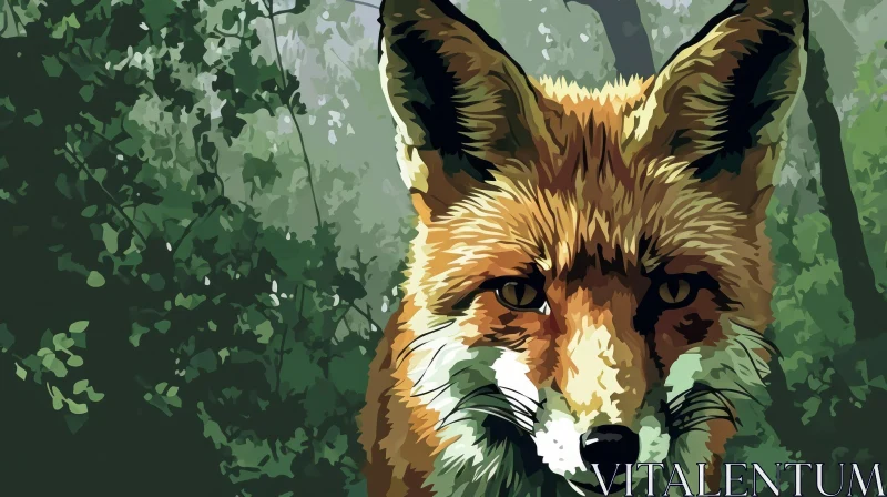 Red Fox Digital Painting - Realistic Forest Scene AI Image