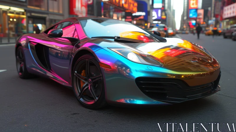 Sleek Multicolored Sports Car in Urban Setting AI Image