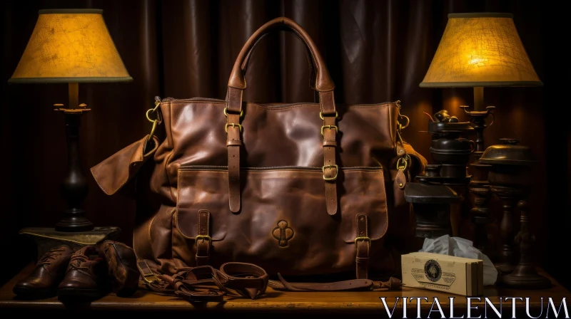 Brown Leather Bag Still Life Composition AI Image