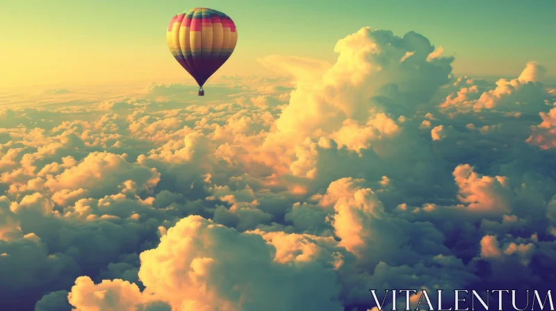 Colorful Hot Air Balloon Soaring Above Clouds AI Image
