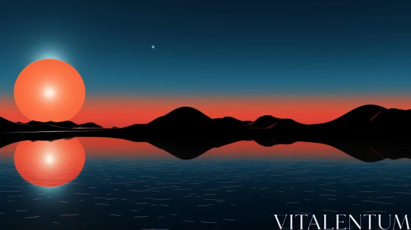 Orange Sunset Mountain Landscape Painting AI Image