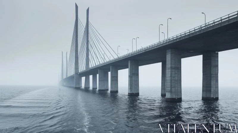 Concrete Cable-Stayed Bridge Over Calm Water AI Image