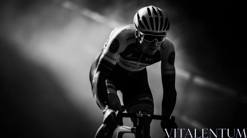 Intense Cyclist in Race - Black and White Photo AI Image