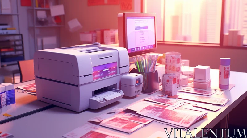 Organized Desk in Sunlit Office - Professional Workspace AI Image