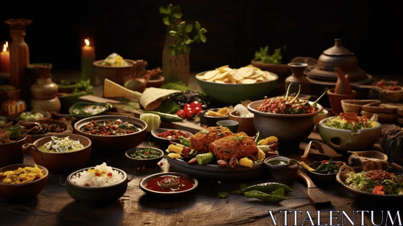 Captivating Tableau of Traditional Mexican Food | Dark Maroon and Dark Green AI Image