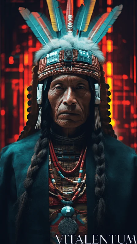Captivating Native American Portrait on Red Background | Hyper-Realistic Concept Art AI Image