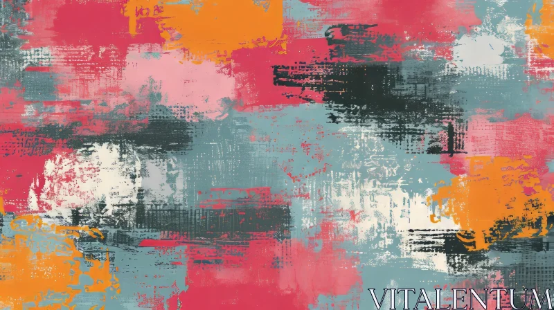 Pink Abstract Painting with Blue and Orange Spots AI Image