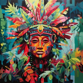 Abstract Painting of an Indian Head - Mysterious Jungle and Colorful Costumes