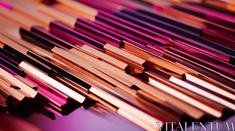 Glossy Chamfer Pink & Gold Bars - Abstract 3D Rendering AI Image