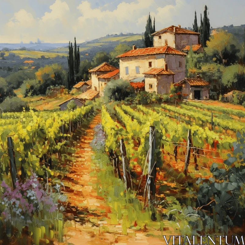 Serene Vineyard Painting | Italian Countryside | Nature Art AI Image