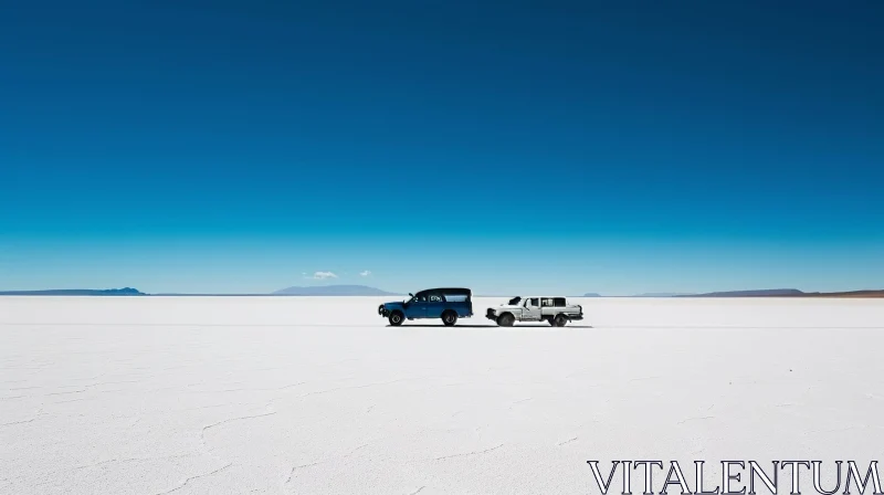 White Salt Flat Cars Driving - Salar de Uyuni Bolivia AI Image