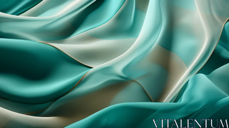 Turquoise Silk Fabric with Golden Highlights - Detailed Close-Up AI Image