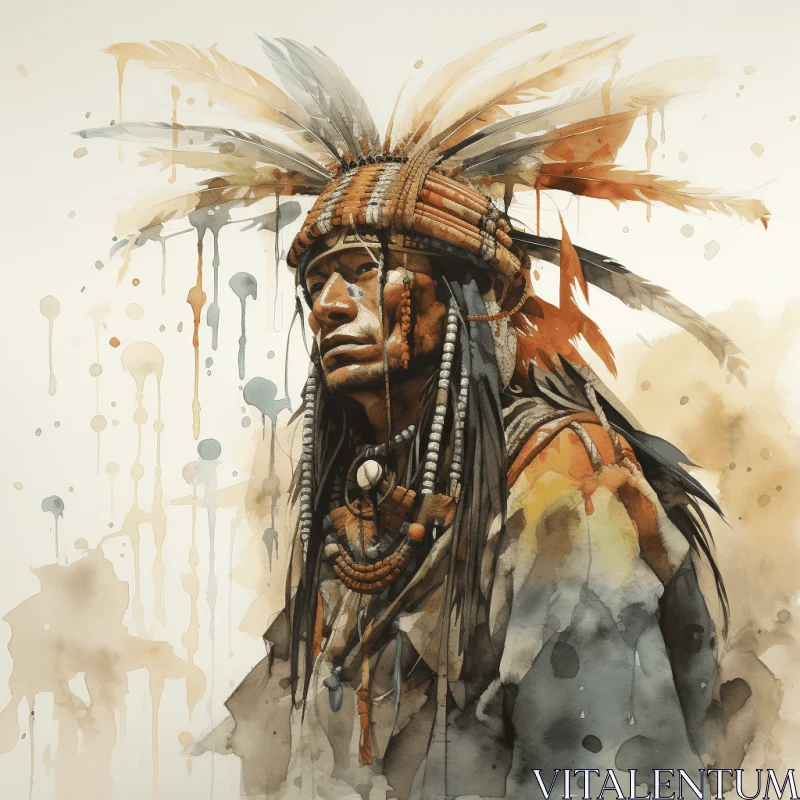 Captivating Watercolor Portrait of an Indian Warrior AI Image