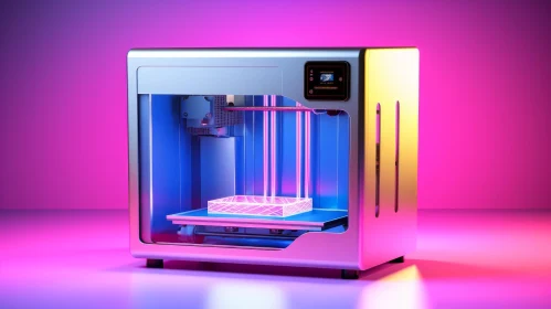 Futuristic 3D Printer with Neon Lights | Silver Printer | Lattice Structure